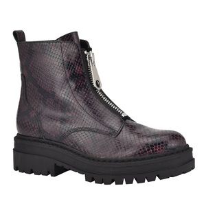 Women’s Marc Fisher Black and burgundy/maroon python zip up leather Booties